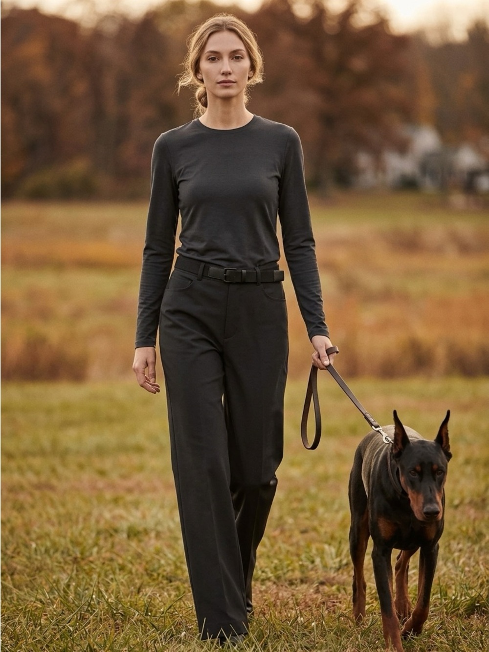 Theory Black Wide-Leg Belted Trousers